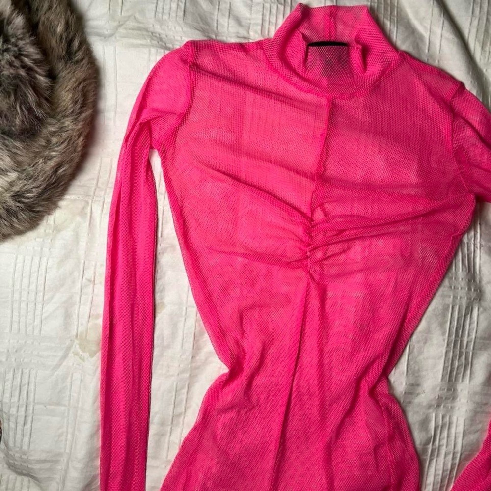 Club exx dolls kill hot pink mesh long sleeve dress